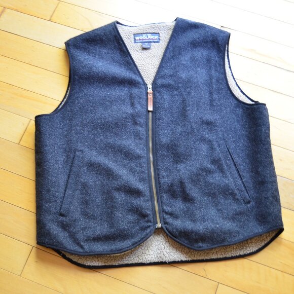 Woolrich Charcoal Wool Zip Up Sherpa Fleece Lined Outdoor Vest Men’s Size L - Picture 2 of 9